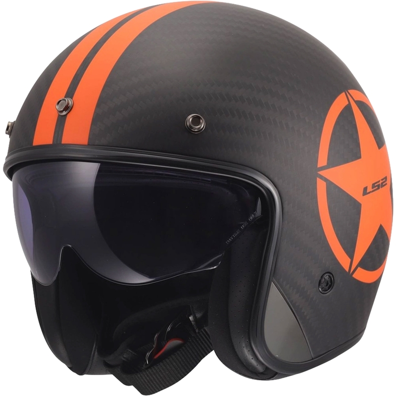 Odprta motoristična čelada LS2 OF601 Bob II Carbon Star mat oranžna