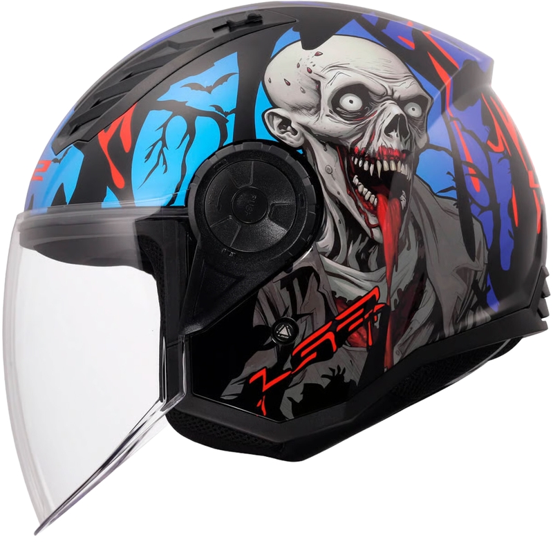 Odprta motoristična čelada LS2 OF616 Airflow II Zombie sijajna črno-rdeče-modra
