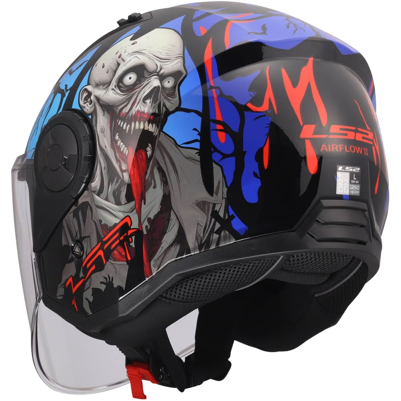 Odprta motoristična čelada LS2 OF616 Airflow II Zombie sijajna črno-rdeče-modra