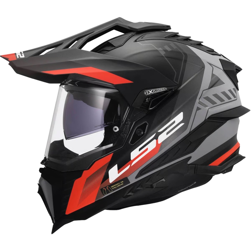 Enduro čelada LS2 MX701 Explorer Hexa mat črno-rdeče-siva