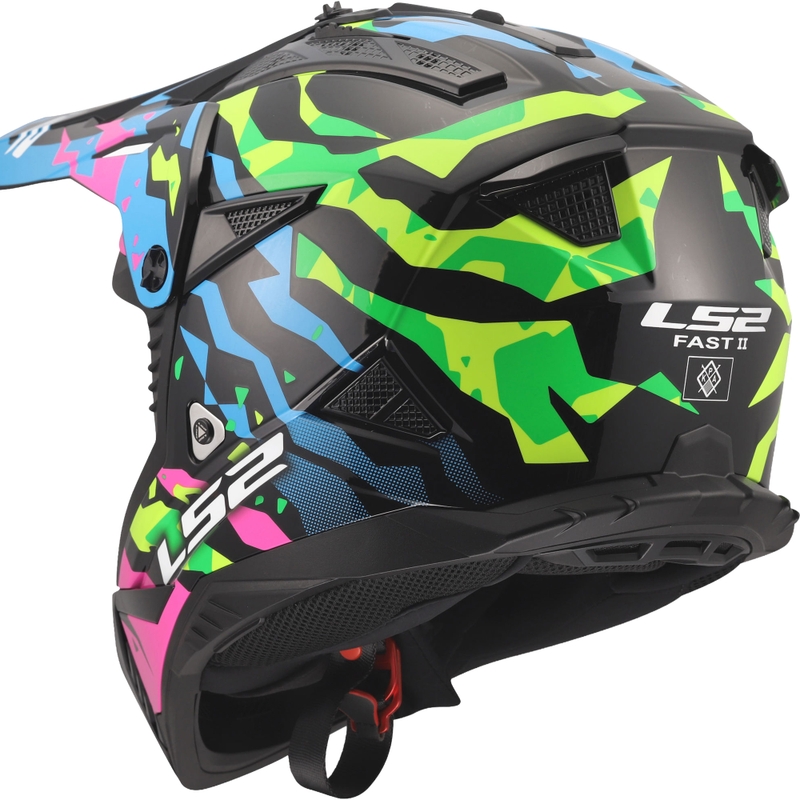 Motokros čelada LS2 MX708 Fast II Grotesk sijajna modro-roza-zelena