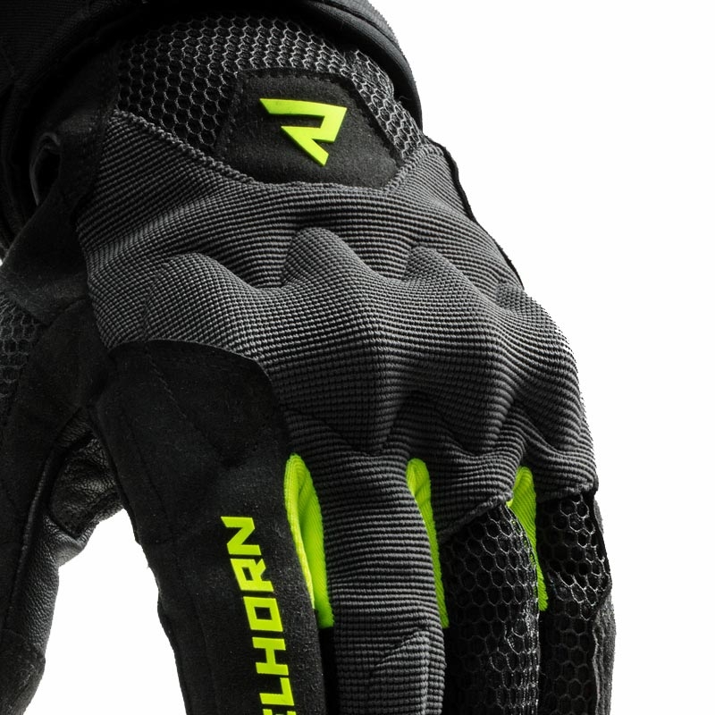 Ženske motoristične rokavice Rebelhorn Core črno-sivo-fluo rumene