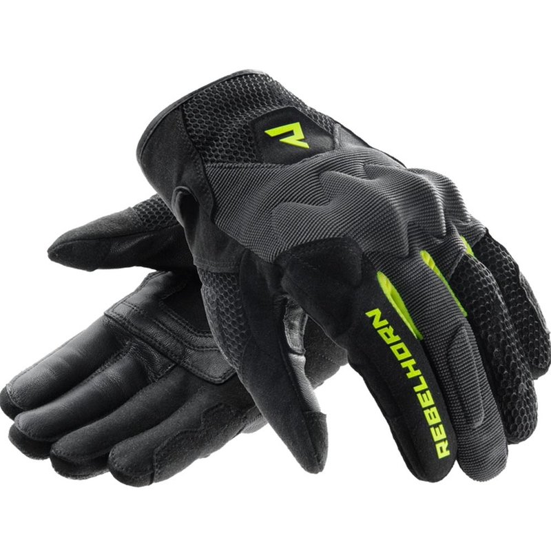 Moto rokavice Rebelhorn Core črno-sivo-fluo rumene