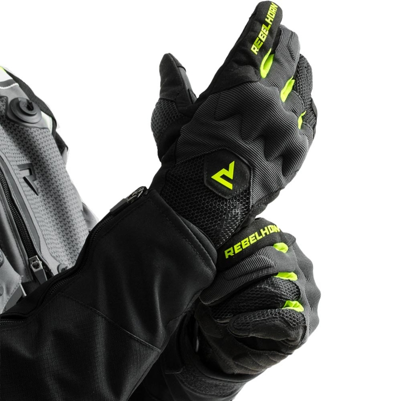 Moto rokavice Rebelhorn Core črno-sivo-fluo rumene