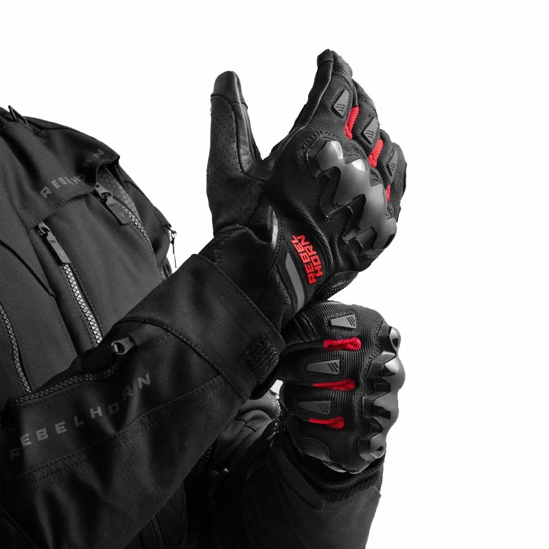 Moto rokavice Rebelhorn Defender črno-rdeče