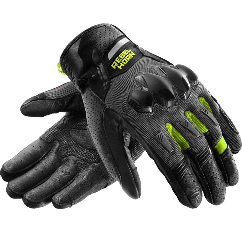 Moto rokavice Rebelhorn Defender črno-sivo-fluo rumene