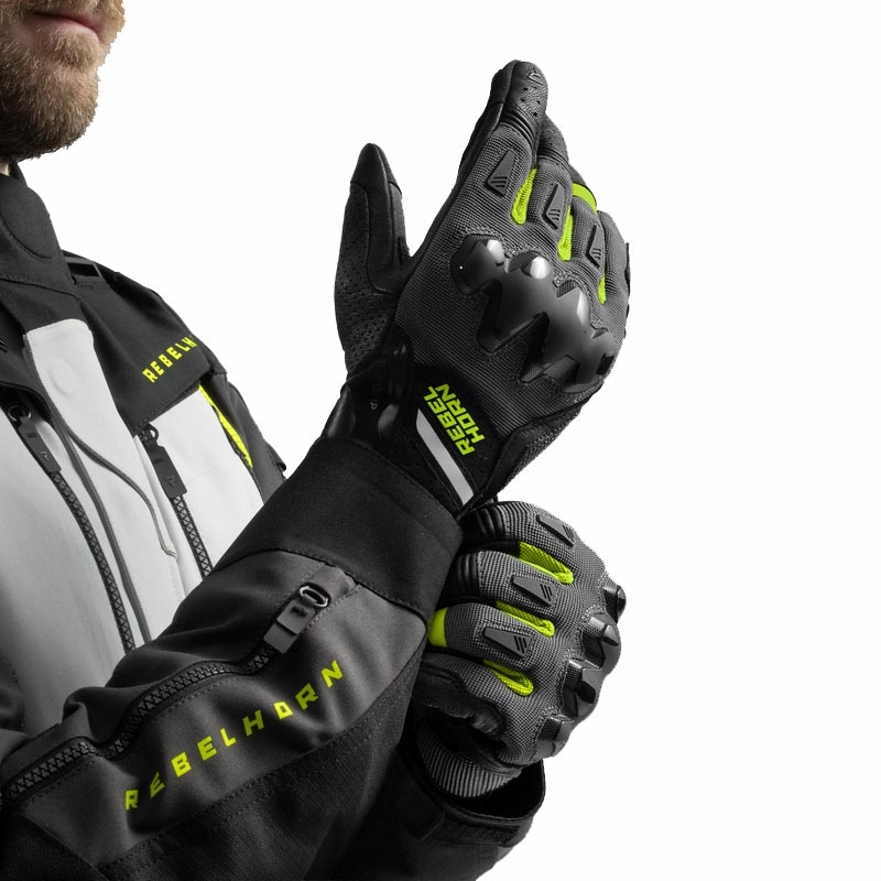 Moto rokavice Rebelhorn Defender črno-sivo-fluo rumene