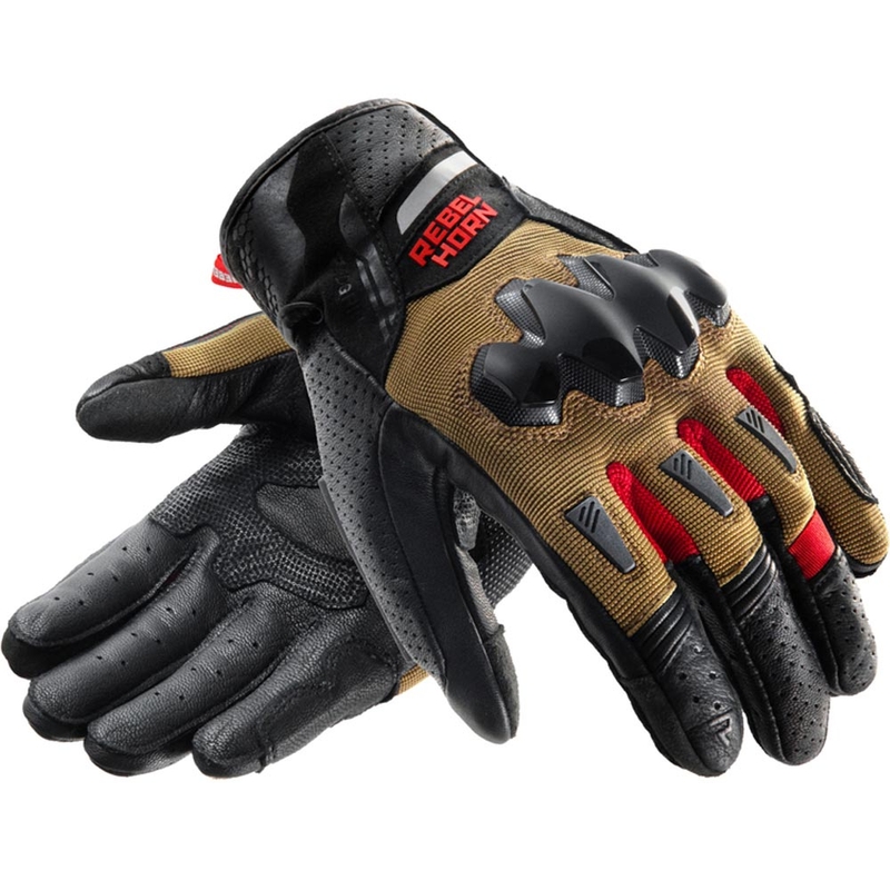 Moto rokavice Rebelhorn Defender peščeno-črne-rdeče