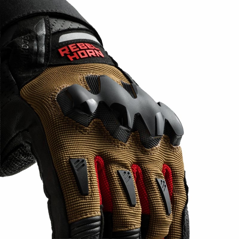 Moto rokavice Rebelhorn Defender peščeno-črne-rdeče