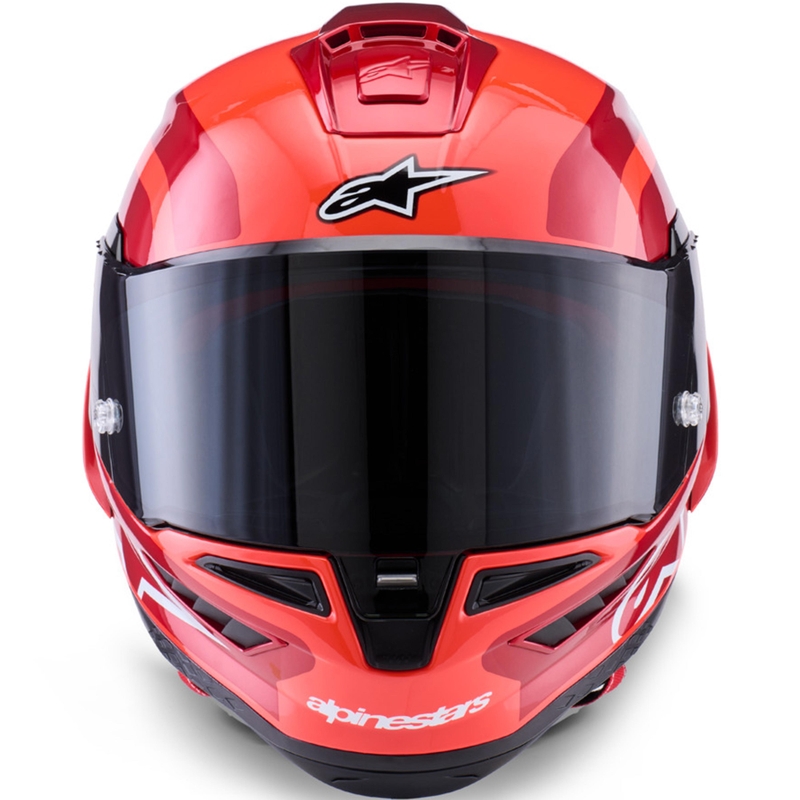 Alpinestars Supertech R10 Arius motoristična čelada z integriranim obrazom, fluo rdeča-rdeča-črna-bela