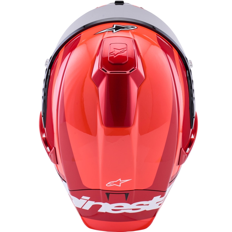 Alpinestars Supertech R10 Arius motoristična čelada z integriranim obrazom, fluo rdeča-rdeča-črna-bela