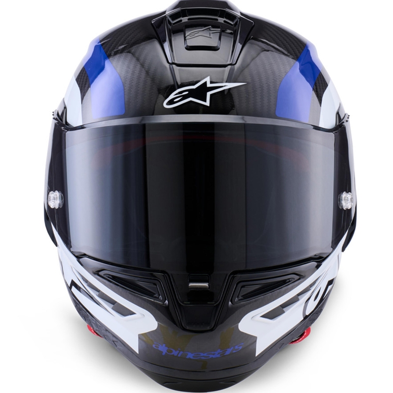 Alpinestars Supertech R10 Arius motoristična čelada z integriranim obrazom, črno-modro-bela