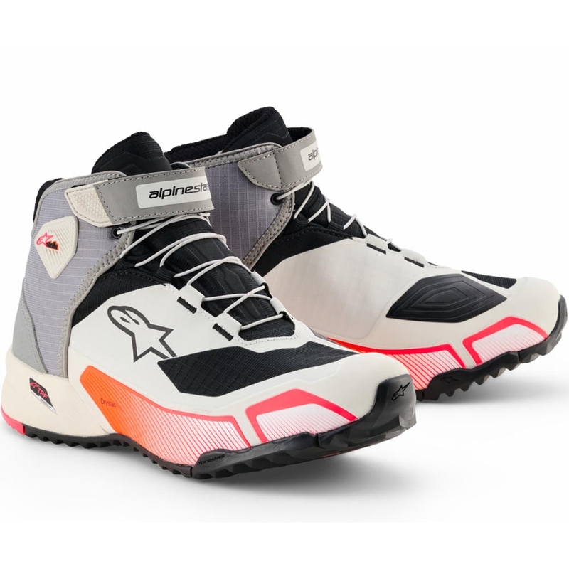 Ženski motoristični škornji Alpinestars Stella CR-X Drystar, bela-svetlo siva-črna-fluo roza