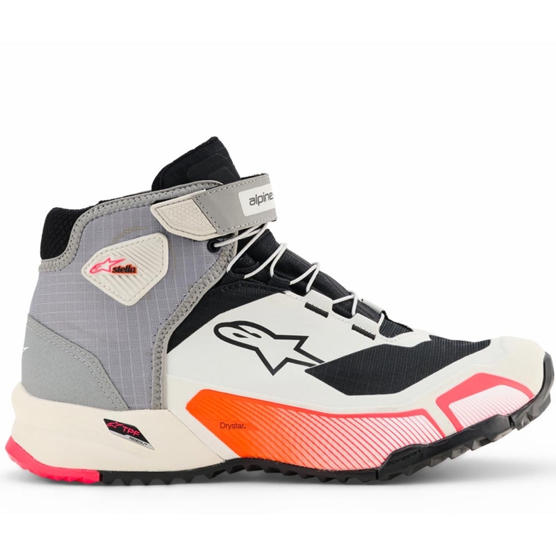 Ženski motoristični škornji Alpinestars Stella CR-X Drystar, bela-svetlo siva-črna-fluo roza