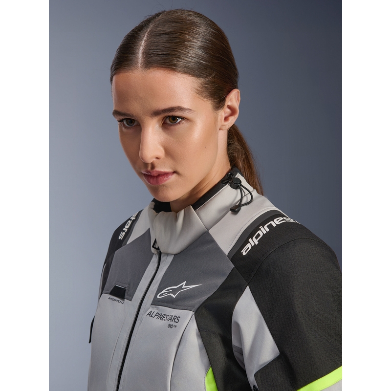 Ženska motoristična jakna Alpinestars Stella Andes V4 Drystar, temno siva-svetlo siva-črna-fluo rumena