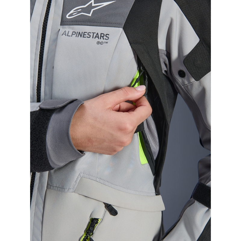 Ženska motoristična jakna Alpinestars Stella Andes V4 Drystar, temno siva-svetlo siva-črna-fluo rumena