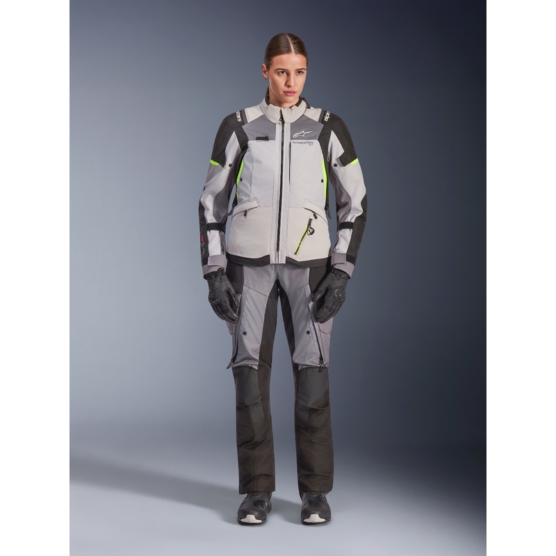 Ženska motoristična jakna Alpinestars Stella Andes V4 Drystar, temno siva-svetlo siva-črna-fluo rumena