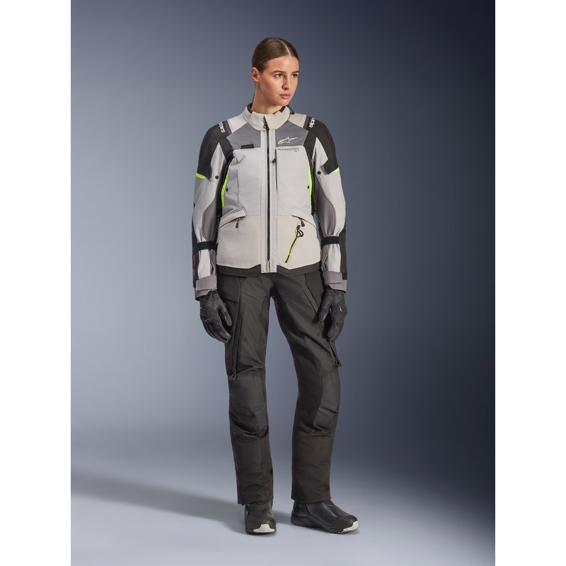 Ženska motoristična jakna Alpinestars Stella Andes V4 Drystar, temno siva-svetlo siva-črna-fluo rumena