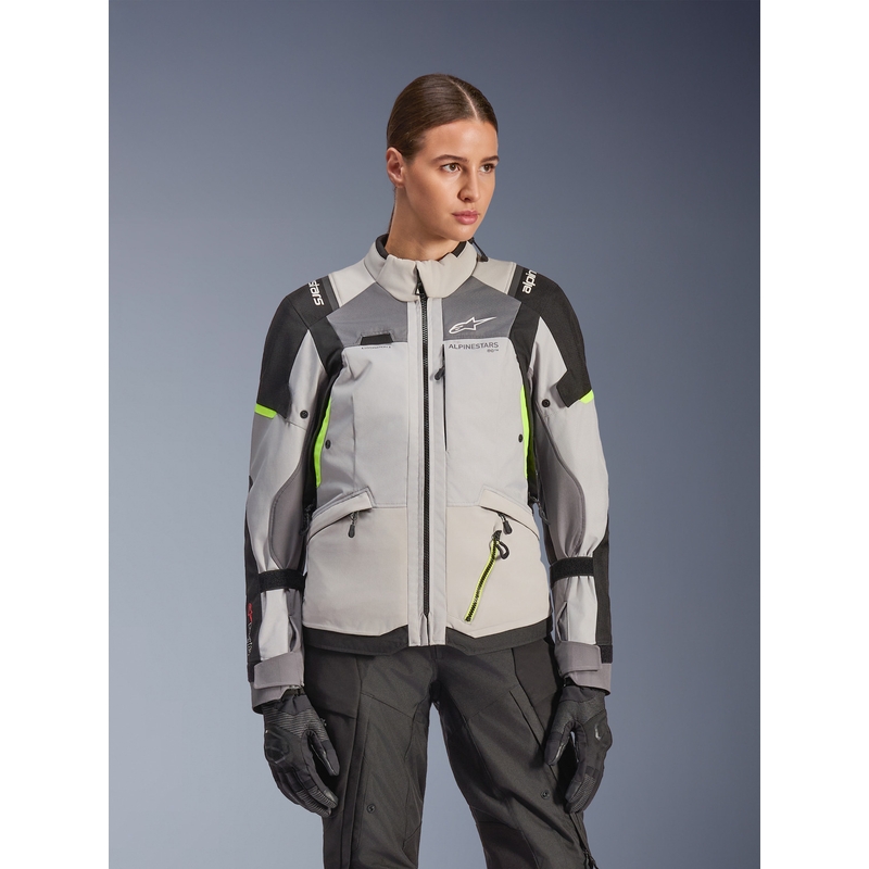 Ženska motoristična jakna Alpinestars Stella Andes V4 Drystar, temno siva-svetlo siva-črna-fluo rumena