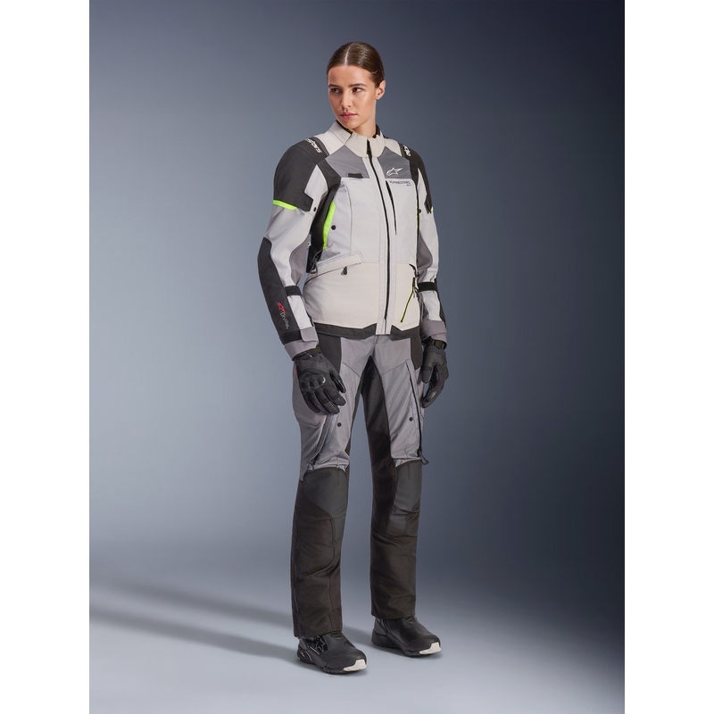 Ženska motoristična jakna Alpinestars Stella Andes V4 Drystar, temno siva-svetlo siva-črna-fluo rumena