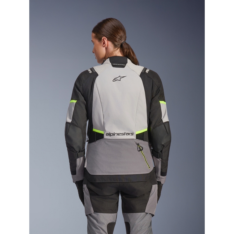 Ženska motoristična jakna Alpinestars Stella Andes V4 Drystar, temno siva-svetlo siva-črna-fluo rumena