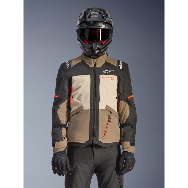 Moto jakna Alpinestars Andes V4 Drystar krem-svetlo rjava-črna-fluo oranžna