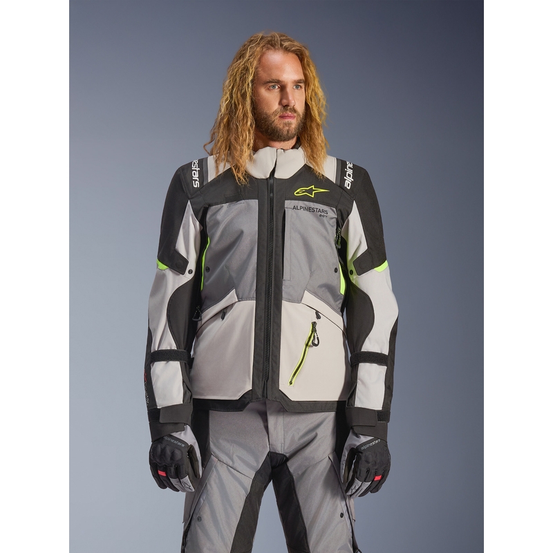 Moto jakna Alpinestars Andes V4 Drystar temno siva-svetlo siva-črna-fluo rumena
