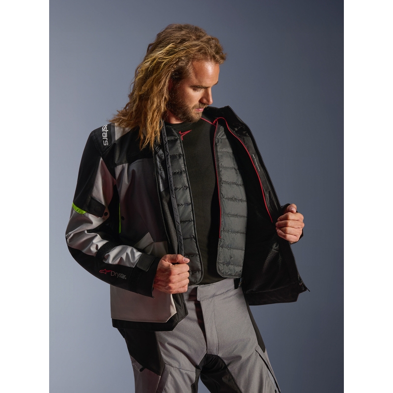 Moto jakna Alpinestars Andes V4 Drystar temno siva-svetlo siva-črna-fluo rumena