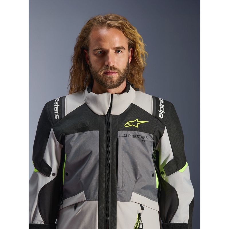 Moto jakna Alpinestars Andes V4 Drystar temno siva-svetlo siva-črna-fluo rumena