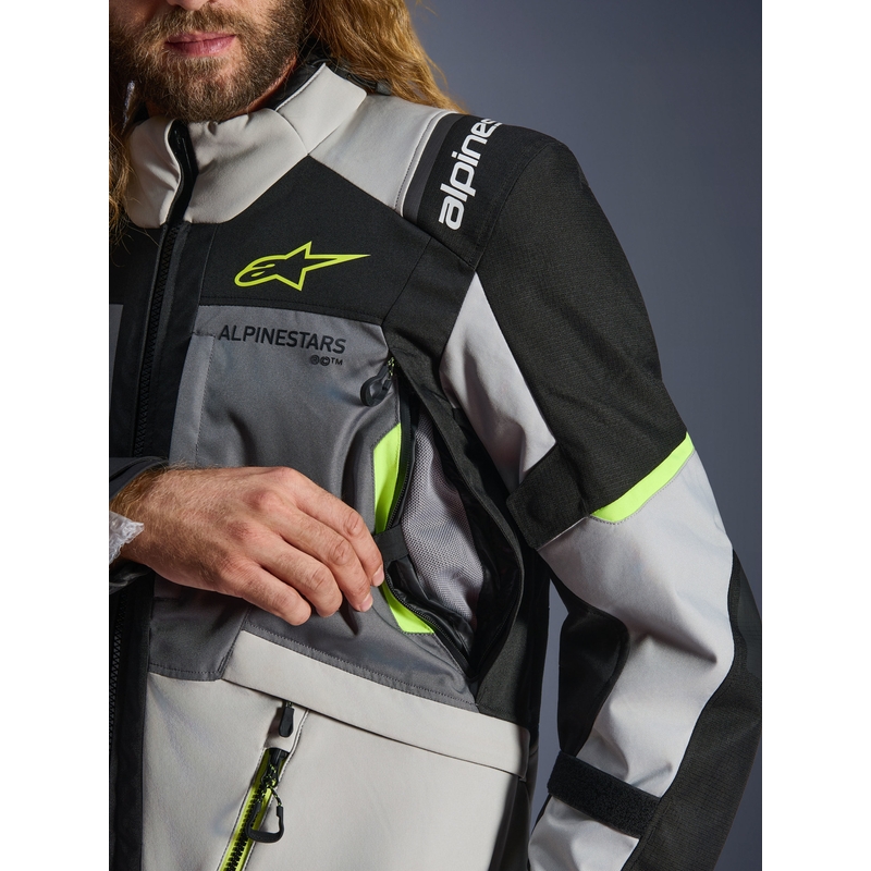 Moto jakna Alpinestars Andes V4 Drystar temno siva-svetlo siva-črna-fluo rumena