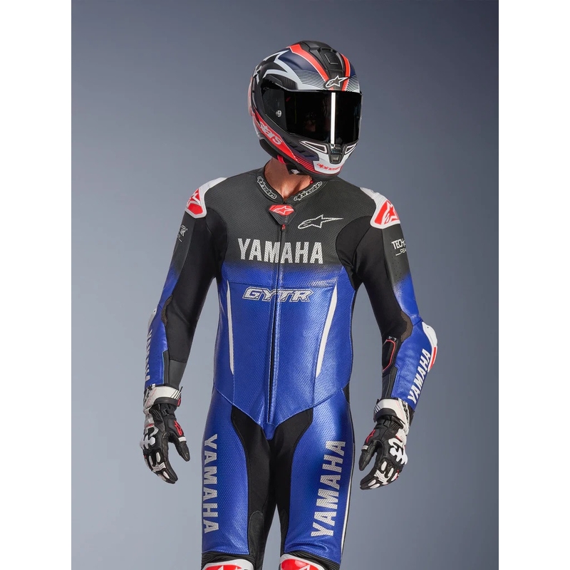 Enodelni usnjen motoristični kombinezon Alpinestars GP-R7 YAMAHA GYTR TECH-AIR, združljiv z kolekcijo modro-črno-belo-rdeče barve