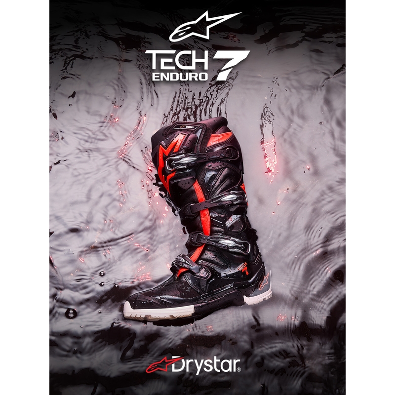Moto škornji Alpinestars TECH 7 Enduro Drystar črno-fluo rdeče-beli