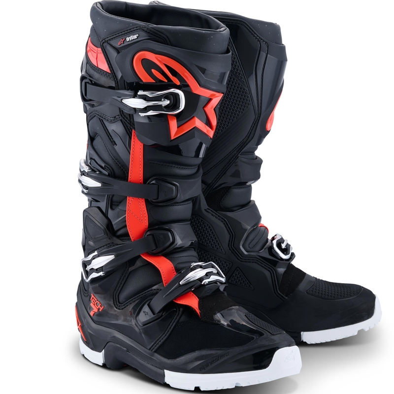 Moto škornji Alpinestars TECH 7 Enduro Drystar črno-fluo rdeče-beli
