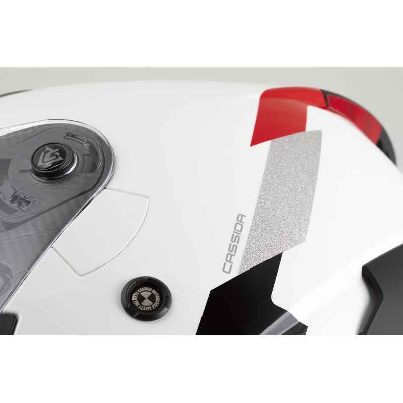 Cassida Reflex 2.0 varnostna motoristična čelada z odprtim obrazom, bela-rdeča-siva-odsevna srebrna