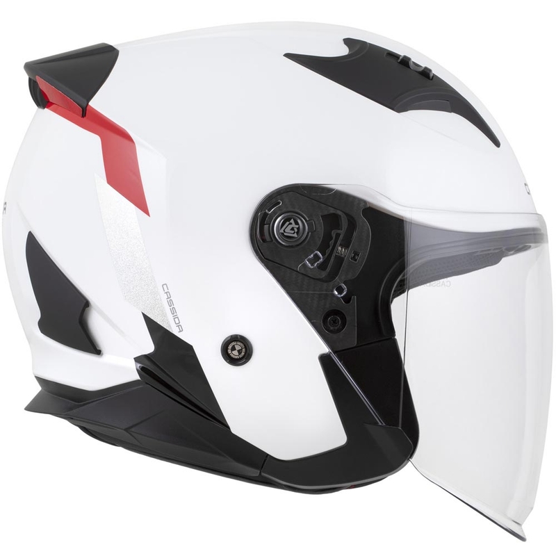 Cassida Reflex 2.0 varnostna motoristična čelada z odprtim obrazom, bela-rdeča-siva-odsevna srebrna