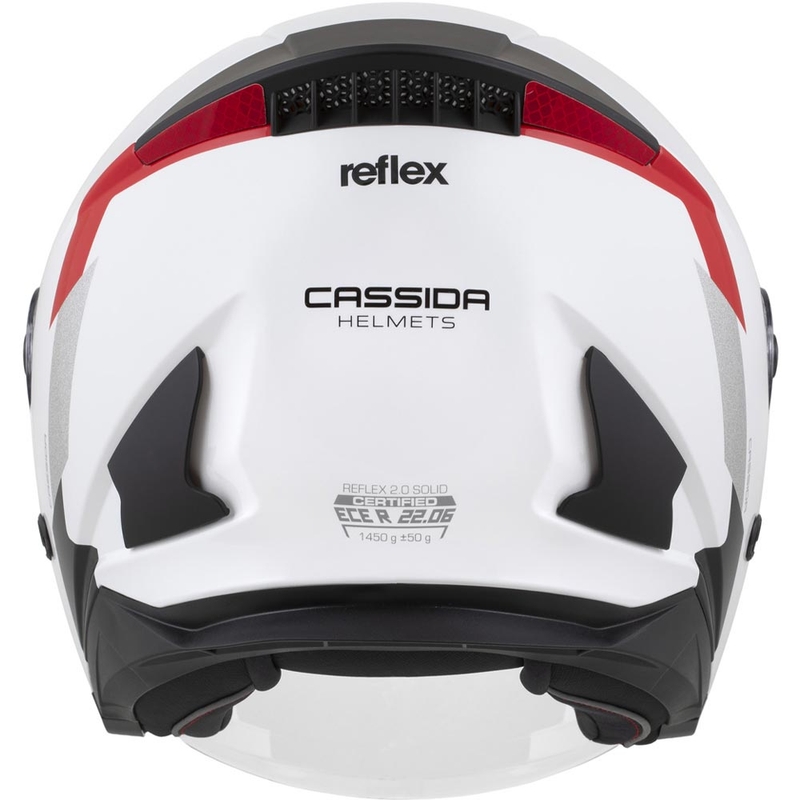 Cassida Reflex 2.0 varnostna motoristična čelada z odprtim obrazom, bela-rdeča-siva-odsevna srebrna