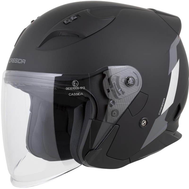 Cassida Reflex 2.0 varnostna odprta motoristična čelada mat črno-sivo-odsevno srebrna