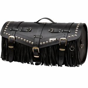 Usnjena torba za motor s ključavnico, zakovicami in resicami RSA K183 črne barve