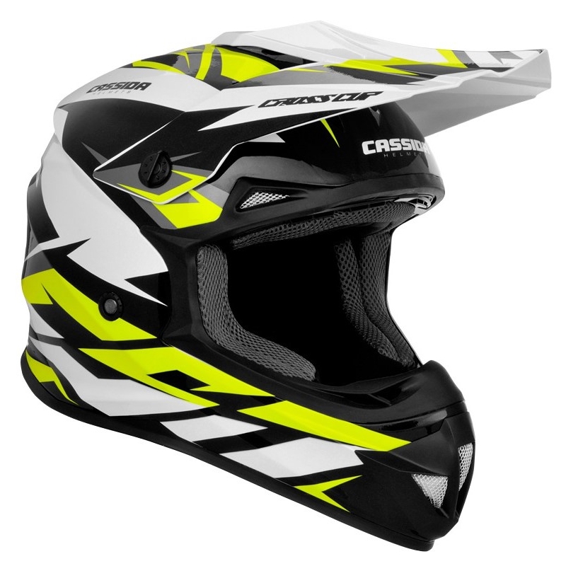 Cassida Cross Cup Two Motokros čelada črno-bela-siva-fluo rumena