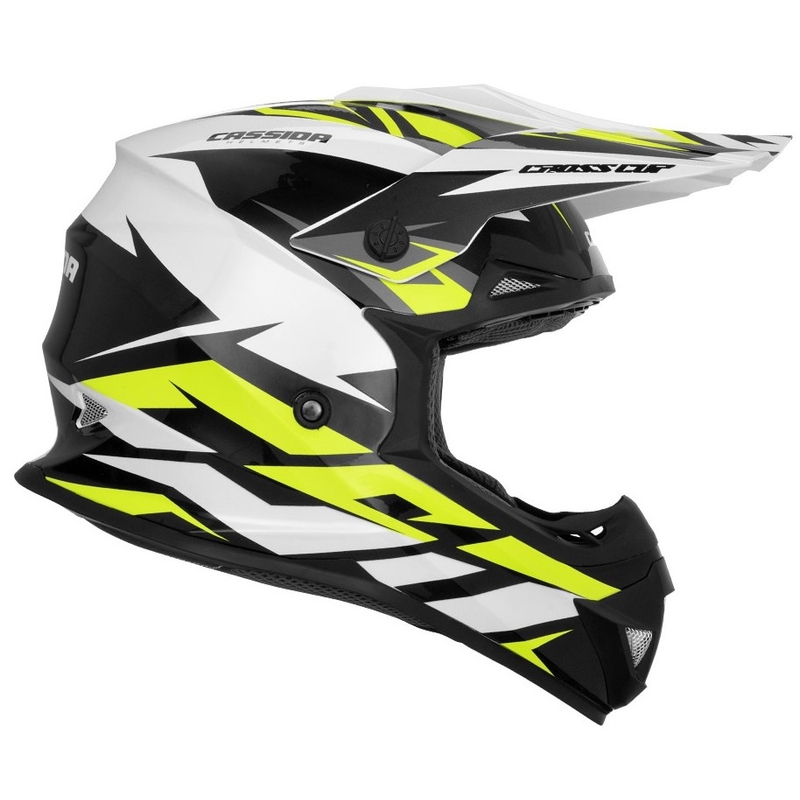 Cassida Cross Cup Two Motokros čelada črno-bela-siva-fluo rumena