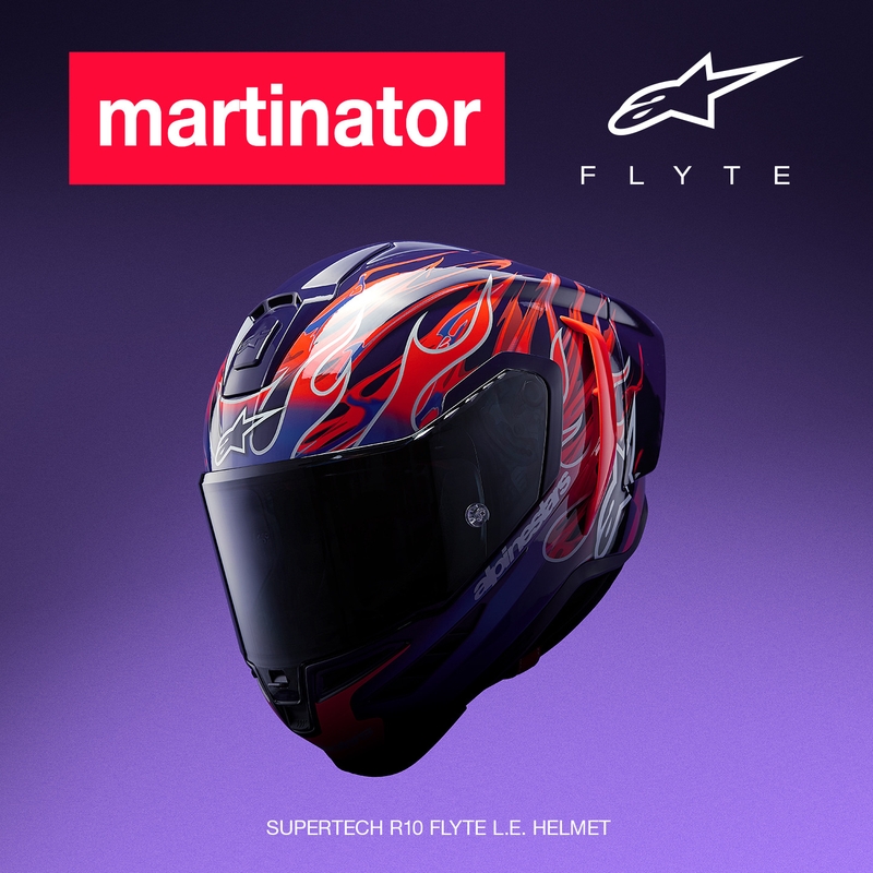 Alpinestars Supertech R-10 Flyte motoristična čelada z integriranim obrazom Jorge Martin vijolično-rdeča