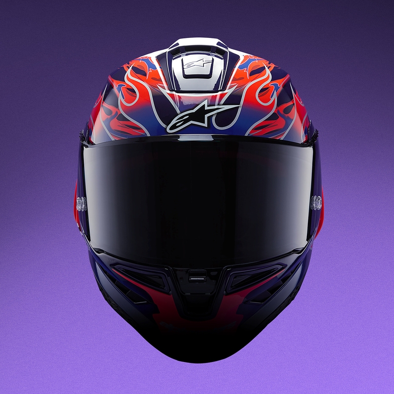 Alpinestars Supertech R-10 Flyte motoristična čelada z integriranim obrazom Jorge Martin vijolično-rdeča