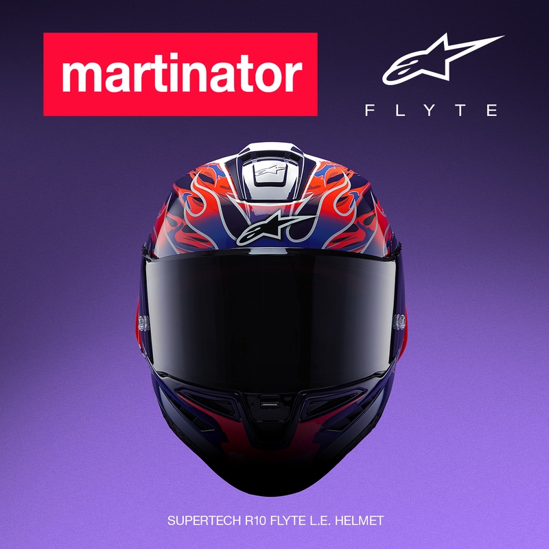 Alpinestars Supertech R-10 Flyte motoristična čelada z integriranim obrazom Jorge Martin vijolično-rdeča