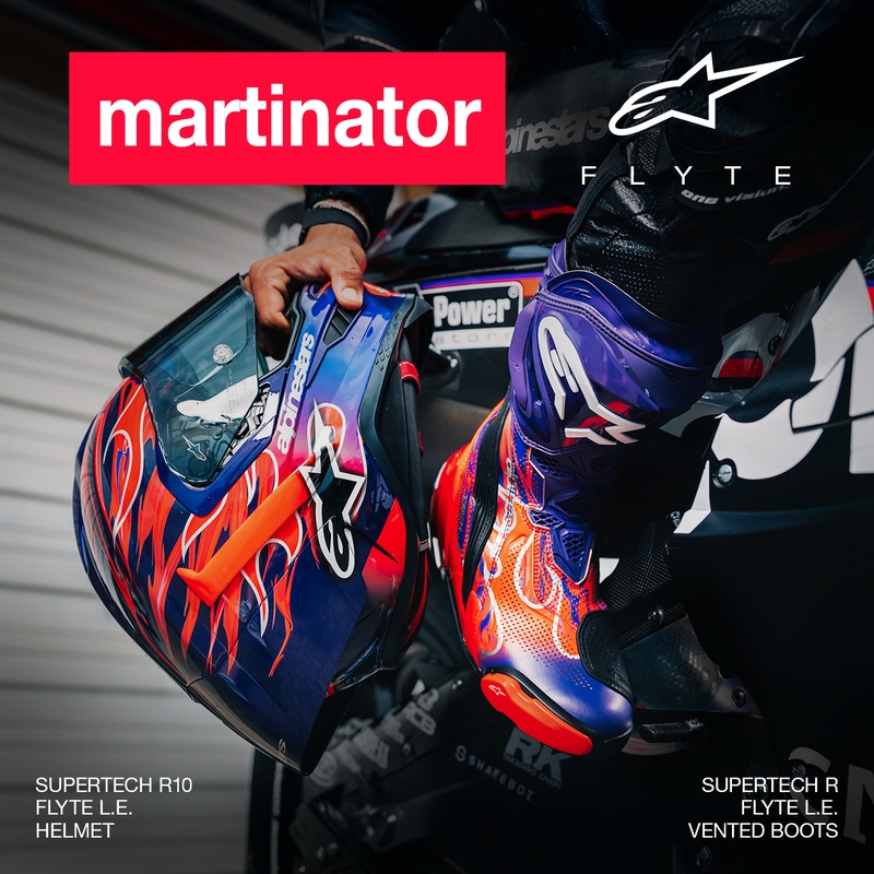 Alpinestars Supertech R-10 Flyte motoristična čelada z integriranim obrazom Jorge Martin vijolično-rdeča