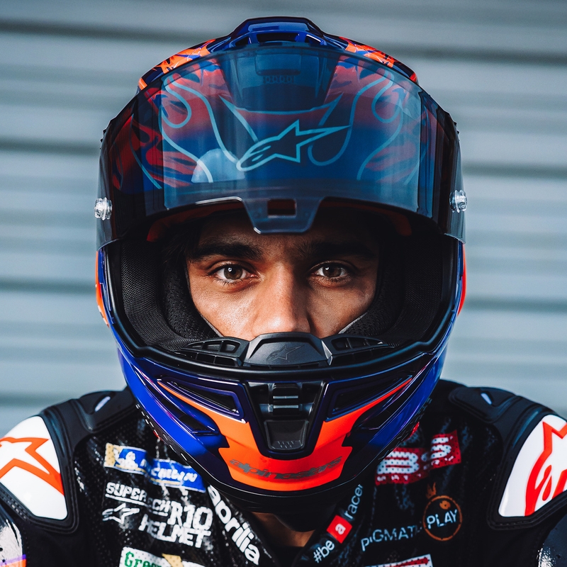 Alpinestars Supertech R-10 Flyte motoristična čelada z integriranim obrazom Jorge Martin vijolično-rdeča