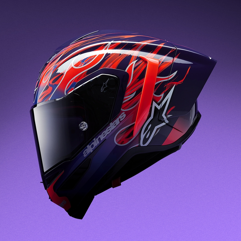 Alpinestars Supertech R-10 Flyte motoristična čelada z integriranim obrazom Jorge Martin vijolično-rdeča