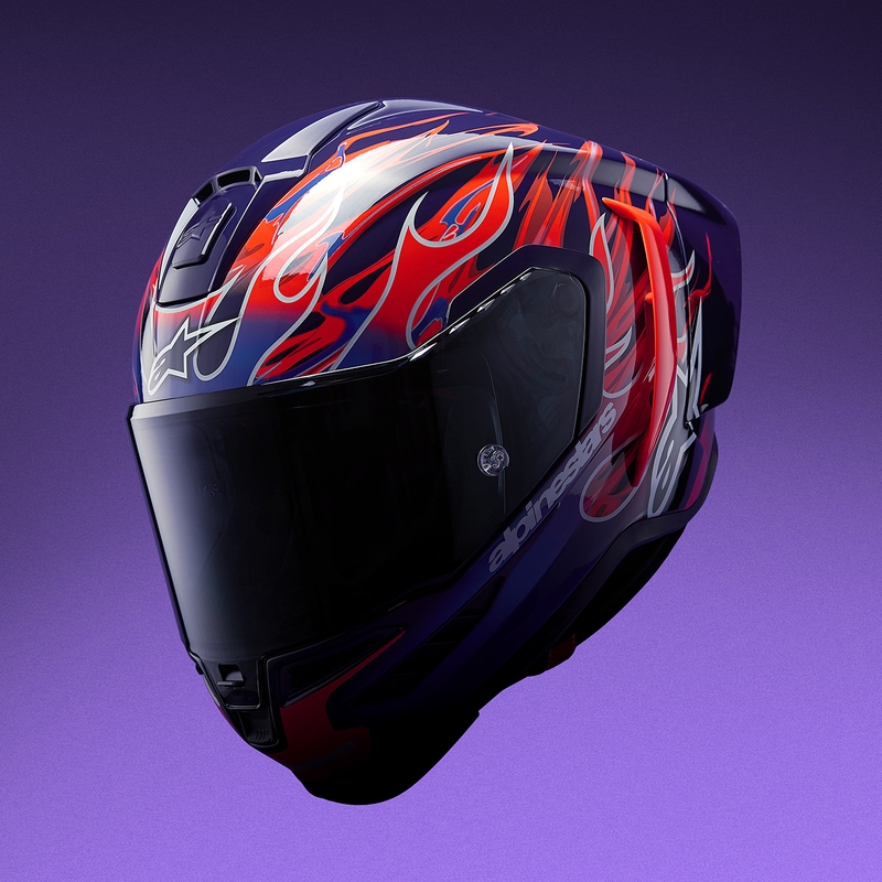 Alpinestars Supertech R-10 Flyte motoristična čelada z integriranim obrazom Jorge Martin vijolično-rdeča