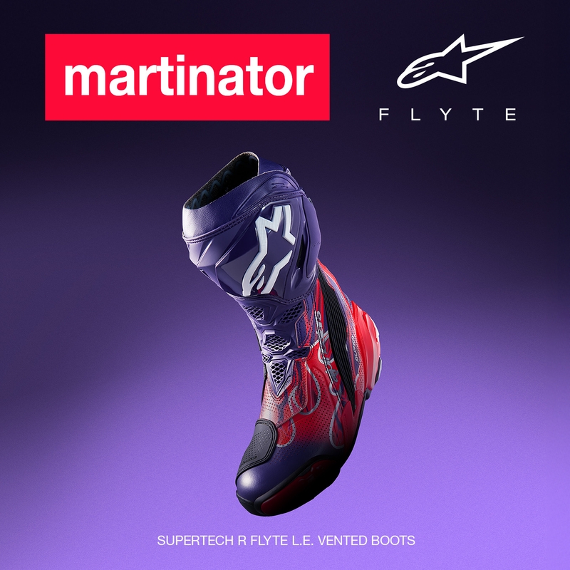 Moto škornji Alpinestars Supertech R Vented Flyte omejena izdaja Jorge Martin vijolično-rdeče-črni