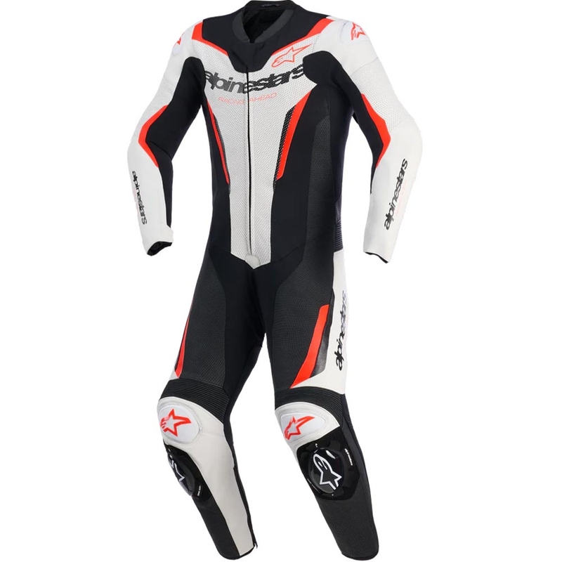 Dvodelni usnjen kombinezon Alpinestars GP Force V2 črno-belo-fluo rdeč