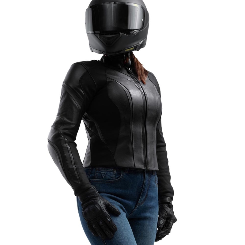 Ženska usnjena motoristična jakna Rebelhorn Diva ST črna